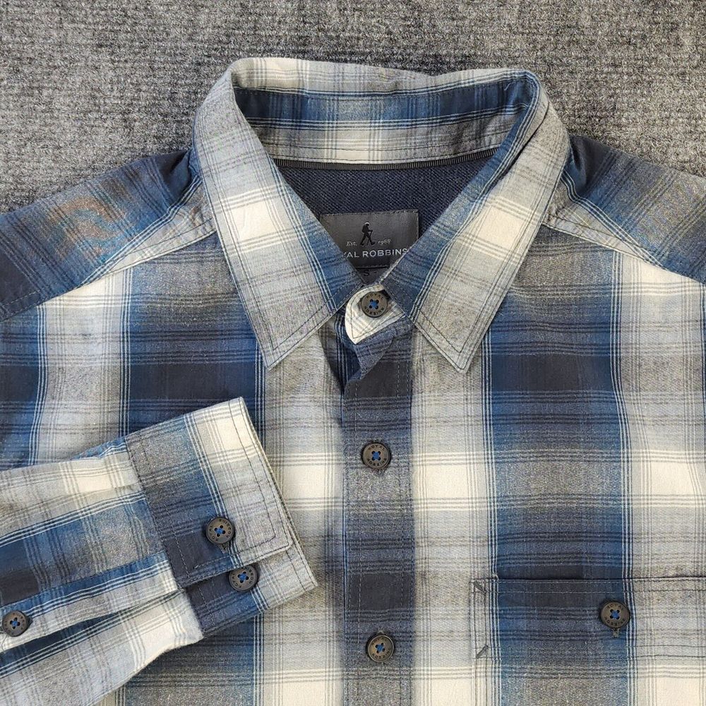 Royal Robbins Shirt Small Long Sleeve Blue Plaid‎ Point Collar Pocket Cotton